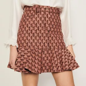NUEVO CON ETIQUETAS $325 Sandro Pauline Falda Corta Jacquard Denim 34/XS - Imagen 1 de 6