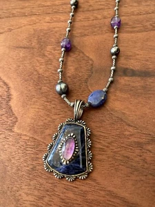 Carolyn Pollack Pendant Necklace 925 Sterling Silver Jasper Tigers Eye Quartz - Picture 1 of 12