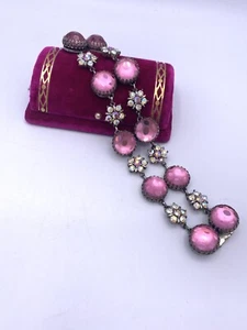 Vendome Ultra Rare Pink Polka Dot Satin Glass AB Rhinestone Bracelet Mid Century - Picture 1 of 5