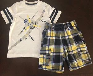 NWT Gymboree Boy Cape Cool White Airplane Tee & Paid Shorts Outfit 4 7 - Picture 1 of 7