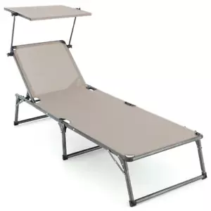 XXL Sonnenliege mit Sonnendach grau 192x66x31 cm Alu Campingliege klappbar - Bild 1 von 6