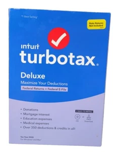 Turbo Tax Deluxe Tax Year 2020 Intuit Federal Returns Windows Mac NEW (No State) - Picture 1 of 5