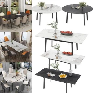 Extendable Marble Dining Table for 4-8 Person Steel Legs Professional Furniture - Picture 1 of 48