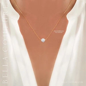 NEW BELLA BC® 6MM 1CT 14K YELLOW GOLD WHITE TOPAZ DIAMOND CHARM PENDANT NECKLACE - Picture 1 of 24
