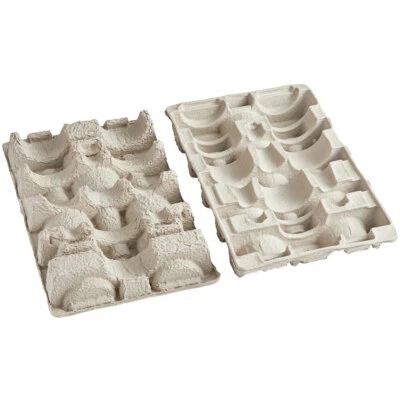 Lavex Packaging Molded Fiber Stackable 2/Pc 3 Bottle Wine Shipper Tray - Image 1 of 3