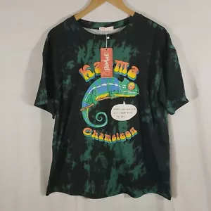 T-shirt da uomo nera Romwe verde tie tintinnio nuova con etichette grafica karma camaleonte NUOVA - Foto 1 di 8