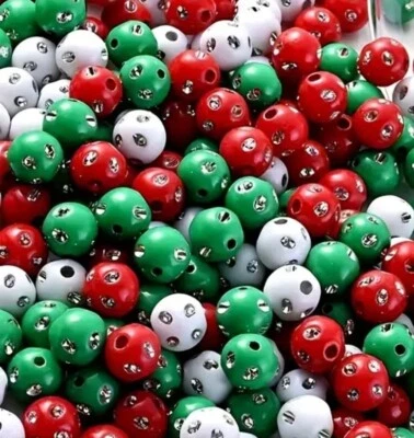 100 x Mixed Christmas Colour Patterned Round Acrylic Beads 8mm - Image 1 of 3