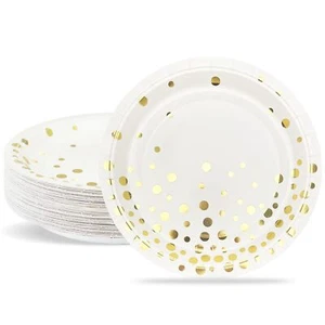 Pappteller Partyteller Goldfolie Teller Set ​18cm Partygeschirr Set Weiß mit ... - Bild 1 von 7