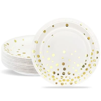 Pappteller Partyteller Goldfolie Teller Set ​18cm Partygeschirr Set Weiß mit ... - Bild 1 von 4