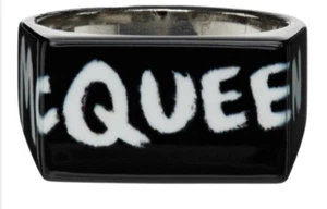 Alexander McQueen Black & White Graffiti Ring MADE IN ITALY Brand New - Picture 1 of 9