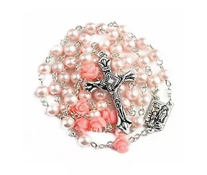 Rosa Perle mit hellrosa Rosen - Rosenkranz Unserer Lieben Frau von Lourdes - Geschenkbox - Bild 1 von 1