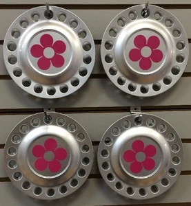 New Pink Daisy Flower Center Cap SET fits VW Beetle Bug 1998-2005 Wheel Hub - Picture 1 of 3