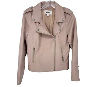 BB Dakota Womens Long Sleeve Zip Front Vegan Leather Moto Jacket Size Small Pink
