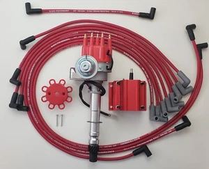 CHEVY SMALL BLOCK RED SMALL CAP HEI DISTRIBUTOR + 8.5mm WIRES UNDER EXHAUST+Coil - Picture 1 of 4