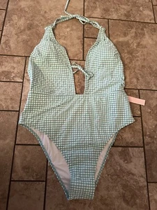 Neu mit Etikett L Victoria Secret One Piece Badeanzug grün weiß kariert Gingham - Bild 1 von 2
