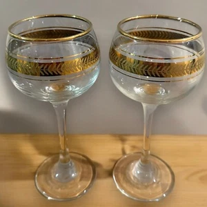Paar 50er Jahre gold verzierte Hock Weinkelche Gläser - Bild 1 von 3