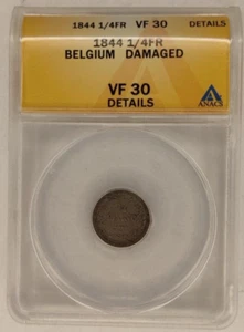 1844 BELGIUM LEOPOLD I SILVER 1/4FRANC VF30 Details ANACS Coin Fourth Frank 1B - Picture 1 of 4