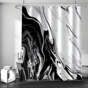 Black and White Shower Curtain, Modern Abstract Marble Shower Curtain for Bathro - Picture 1 of 12