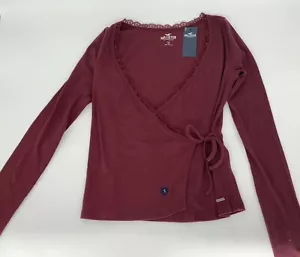 Hollister burgunderrotes Hemd mit Spitzenbesatz und seitlichem Binden Größe Small für Jugendliche - Bild 1 von 7