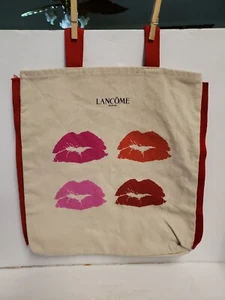  Lancome Paris Tote Canvas Red Lipstick Lip Gloss Lips 16" x 16" SHOPPING BAG - Picture 1 of 4