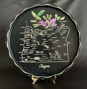 Oregon Commemorative Painted Metal Souvenir Tray Holly Grape Vintage 10.75” - Picture 1 of 5