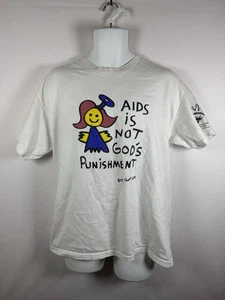 Vintage 90s AIDS Is Not Gods Punishment Todd Parr Artist White T-Shirt Herren Gr. L - Bild 1 von 6