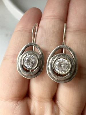 Brincos redemoinho Silpada prata esterlina 925 bulleye zircônia cúbica CZ - Imagem 1 de 4