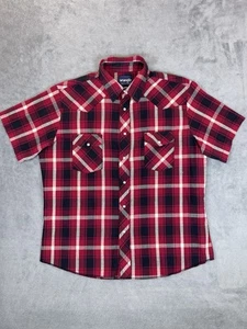 Wrangler Hemd Herren XL rot kariert Perlen Druckknopf Kurzarm Kragen Western - Bild 1 von 7