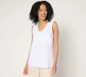 Dennis Basso Size LARGE Draped Front Sleeveless Top WHITE A681172 - Picture 1 of 1