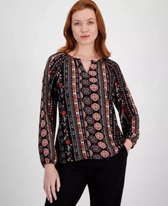 Top para mujer T Tahari talla XS estampado cuello cadena negro rico - Imagen 1 de 3