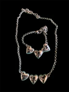 Brighton Silver Tone Triple Heart Necklace & Bracelet Bundle 2pcs Never Worn - Picture 1 of 1