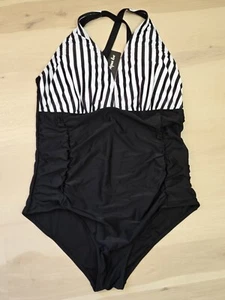 Aqua Eve Plus Size 20W Einteiler Badeanzug V-Ausschnitt Bauchkontrolle Badeanzug schwarz - Bild 1 von 13