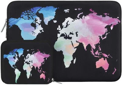 Black World Map Laptop Case Sleeve MacBook Pro MacBook Air Notebook + Small Case - Image 1 of 4