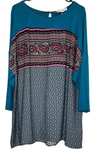 Suzanne Betro Weekend Women's XL Blue & Burgundy Dolman Sleeve Tunic Top - Picture 1 of 7