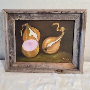 Vintage Original signiertes Ölgemälde von C. Papke Zwiebeln 2013 12 Zoll x 15 Zoll - Bild 1 von 6