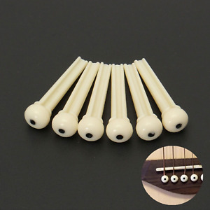6 x White Acoustic Guitar Bridge Pins Molded Plastic String End Pegs / Pegs