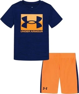 Under Armour Boys' Short Sleeve Tee and Short Set, Royal Blue/Orange sz Y6 NWT - Picture 1 of 3