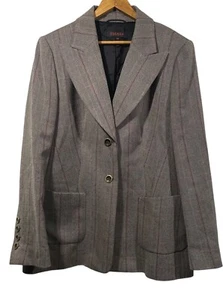 Escada Womens Wool Blazer Gray Herringbone Pink Plaid 44 US 14 Academia Career - Picture 1 of 12