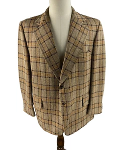 Garrison Park Vtg 70s 2-Button Blazer (Fits 46R) Plaid Tartan Check Sport Coat - Picture 1 of 12