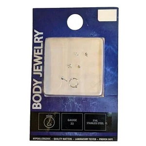 Body Jewelry Nose Gage 22 Stainless Steel & Crystal Hypoallergenic Safe 6-Pack - Picture 1 of 5