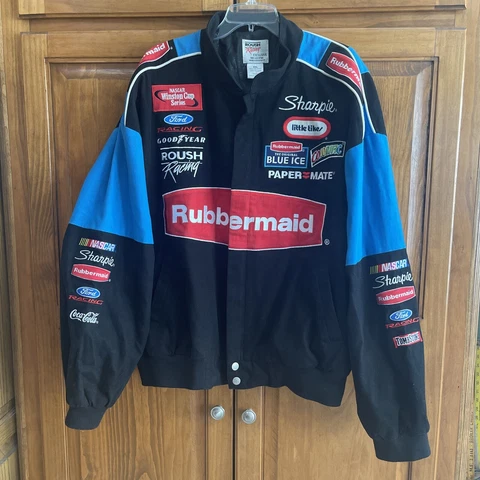 VINTAGE XXL Black Red And Blue Rubbermaid NASCAR Jacket Rousch Racing Exclusive Cover