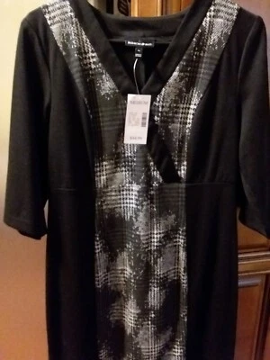 NEW - Women's Size M Black Houndstooth 3/4 Sleeve Dress FASHION BUG - Image 1 of 4