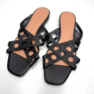 Sandalias planas Halston Heritage recortadas de cuero cruzado con tachuelas para mujer 6 negras - Imagen 1 de 8