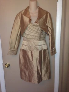 ADRIANNA PAPELL OCCASIONS LADIES GOLD SET DRESS with JACKET SIZE 12 - Picture 1 of 12