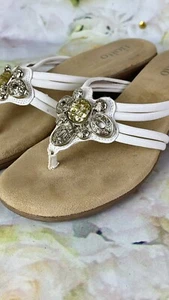 Rialto Comfort Sandals Womens 7.5 M Straps Thong Slip On White Bling Stones - Picture 1 of 12