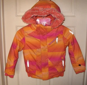 SPYDER BITSY LOLA PARKA JACKET GIRLS SZ 4 ORANGE PINK HOODED 'SMALL TO TALL' EUC - Picture 1 of 9