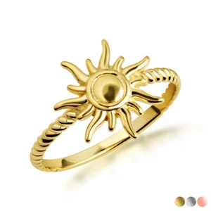 Gold Celestial Sun Rope Ring (Available in Yellow/Rose/White Gold) - Picture 1 of 6