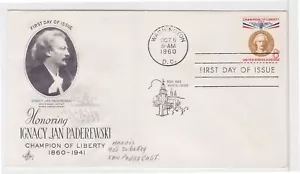 TurtlesTradingPost -  Ignacy Jan Paderewski 1960 #1160  Artcraft FDC - Picture 1 of 1