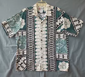 Hilo Hattie Mens Size XL Hawaiian Barkcloth Cotton Floral Tiki Shirt - Picture 1 of 9