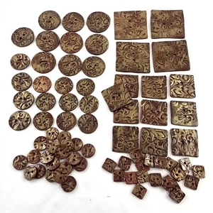 Sewing Craft Button Lot 67 Pieces Brown Floral Leaf Square Round Assorted Sizes - Picture 1 of 12